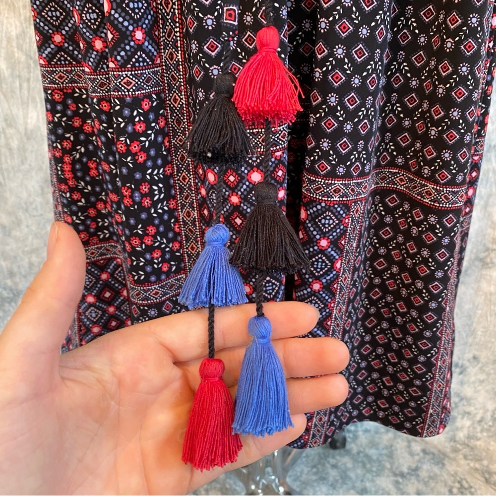 Loft Bohemian Black and Red Patterned dress with Tassels        size S - Picture 6 of 10